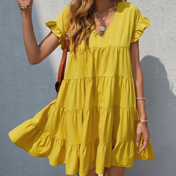 Boho v neck ruffle sleeve smock mini dress - Picture 13 of 16